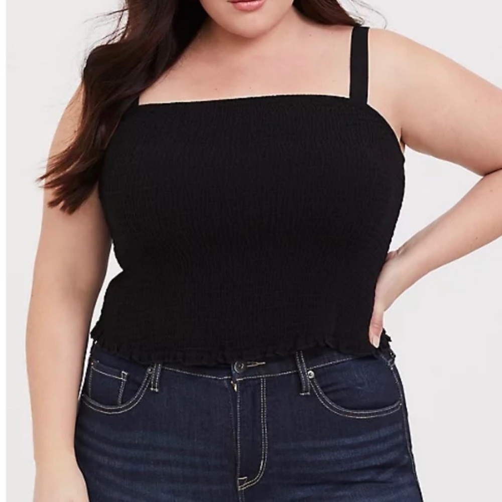 NWT - Torrid 0/12 - Black Smocked Challis Cropped Cami
